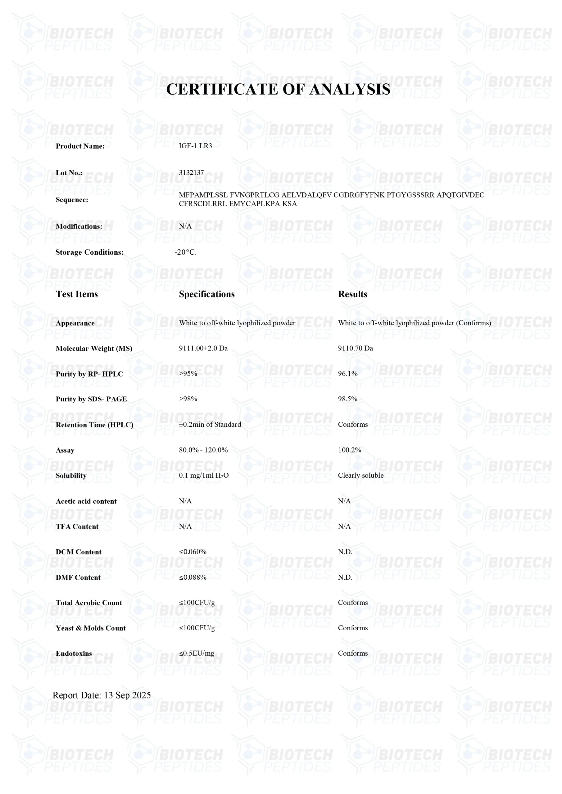 receptor grade igf 1 lr3 (100mcg)